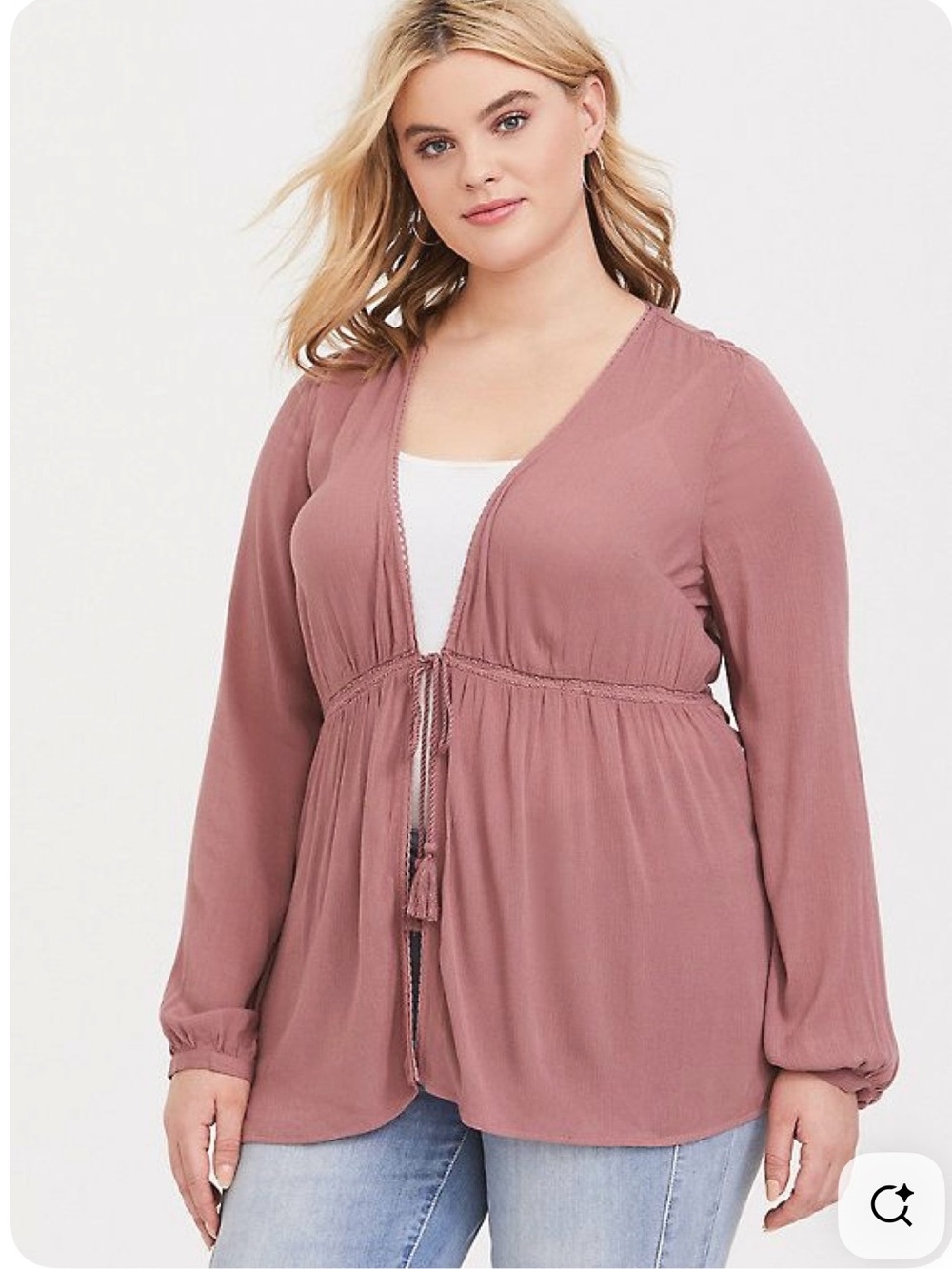 Torrid 2X Walnut Tie-Front Kimono Cardigan Babydoll Top Boho Lightweight